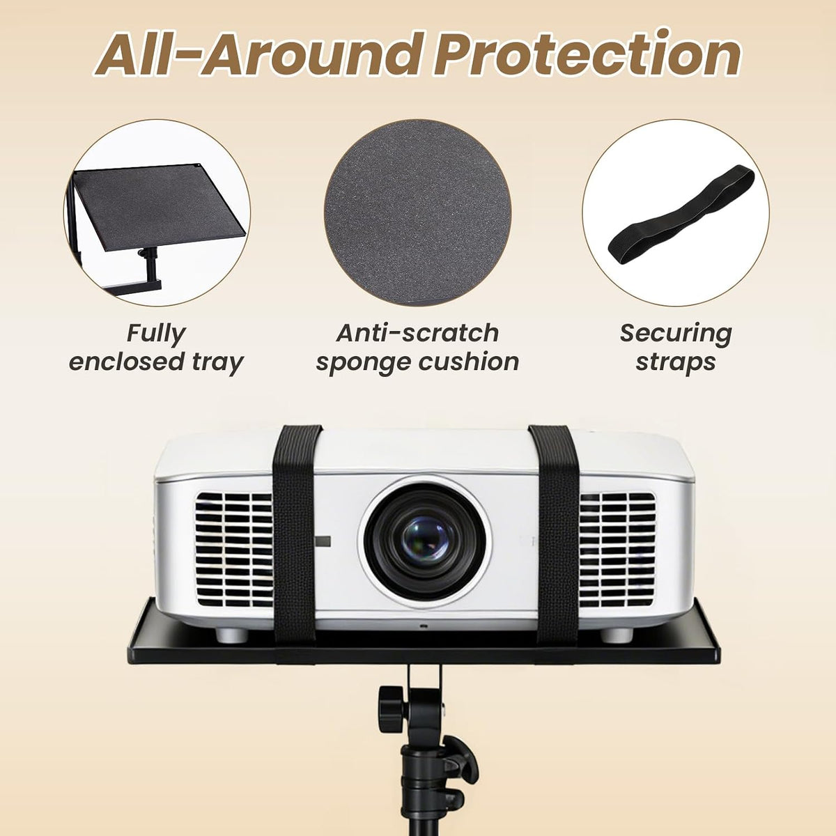 CAHAYA Projector Stand Tripod Adjustable - Mobile Laptop Stand with 2 Shelves...