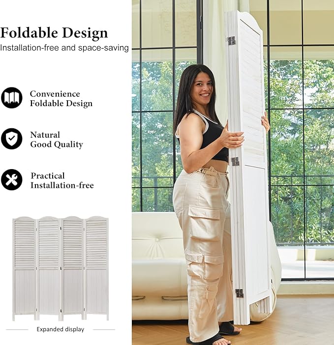 Room Dividers, 5.75Ft Individual Privacy Screens Foldable Wooden Louver & MDF - Image 4