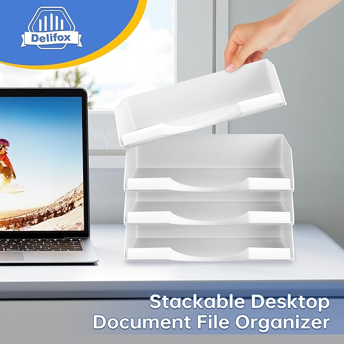 4 Pack Stackable Paper Trays for Letter Documents, Desktop File Organizers for - Image 6