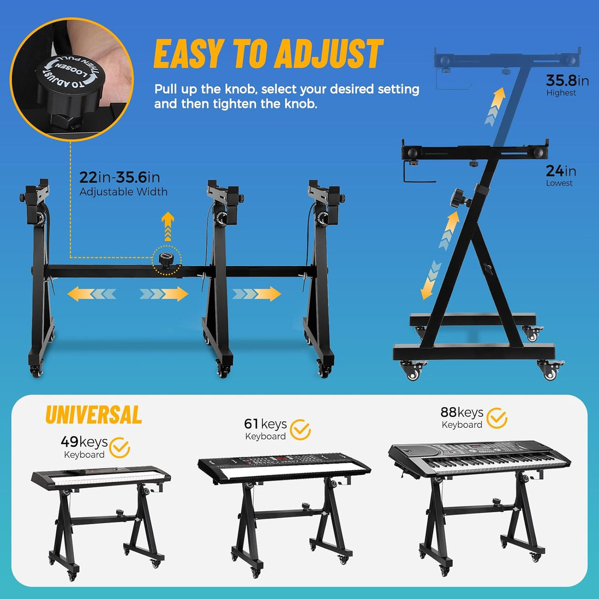 Keyboard Stand Piano w/ Wheels Duty Piano Stand Z Style Adjustable