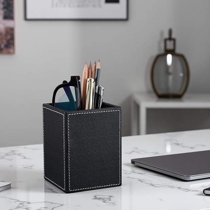 KINGFOM PU Leather Square Pens Pencils Holder Cup Desktop Stationery Organizer - Image 7