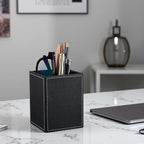 KINGFOM PU Leather Square Pens Pencils Holder Cup Desktop Stationery Organizer - Image 7