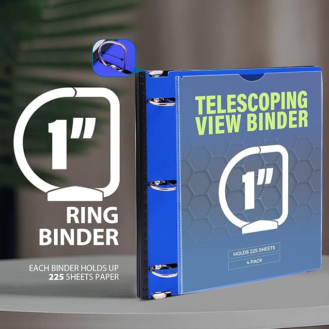 WOT I 1 Inch Telescoping 3 Ring Binder 4 Pack, Expandable Flexible Binder - Image 5
