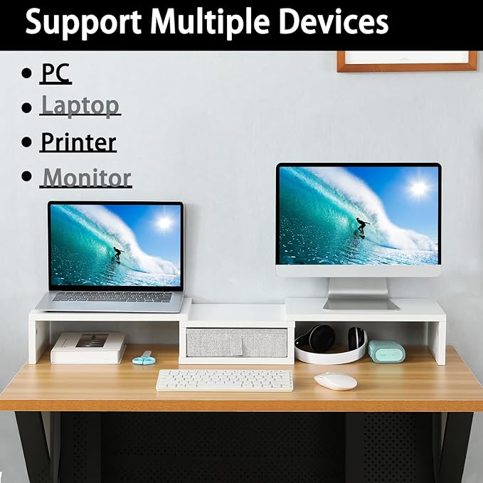 TEAMIX White Dual Monitor Stand Riser - Image 2