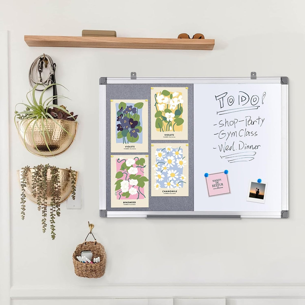 SWANCROWN Bulletin Board White Board Combo, 24 x 18 in, Aluminum Frame