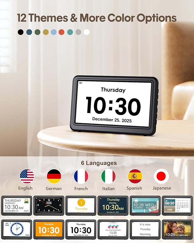 Clock with Day and Date for Elderly Battery Operated, Rechargeable Digital - Image 6