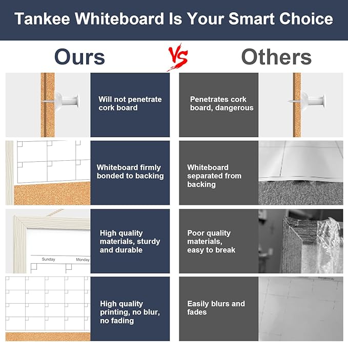 Calendar Whiteboard for Wall, TANKEE 17x13 Inches Whiteboard Calendar Cork - Image 3