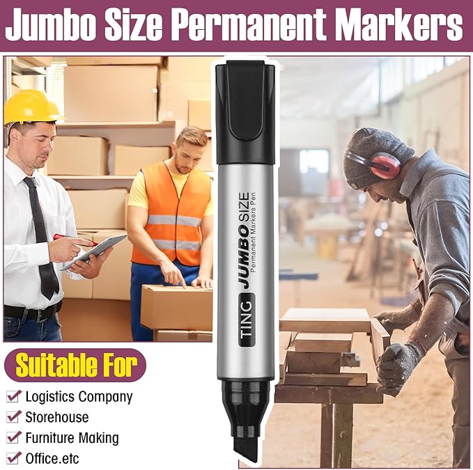 Fuutreo 10 Pack Jumbo Permanent Markers Bulk Large Chisel Tip Permanent Markers - Image 6