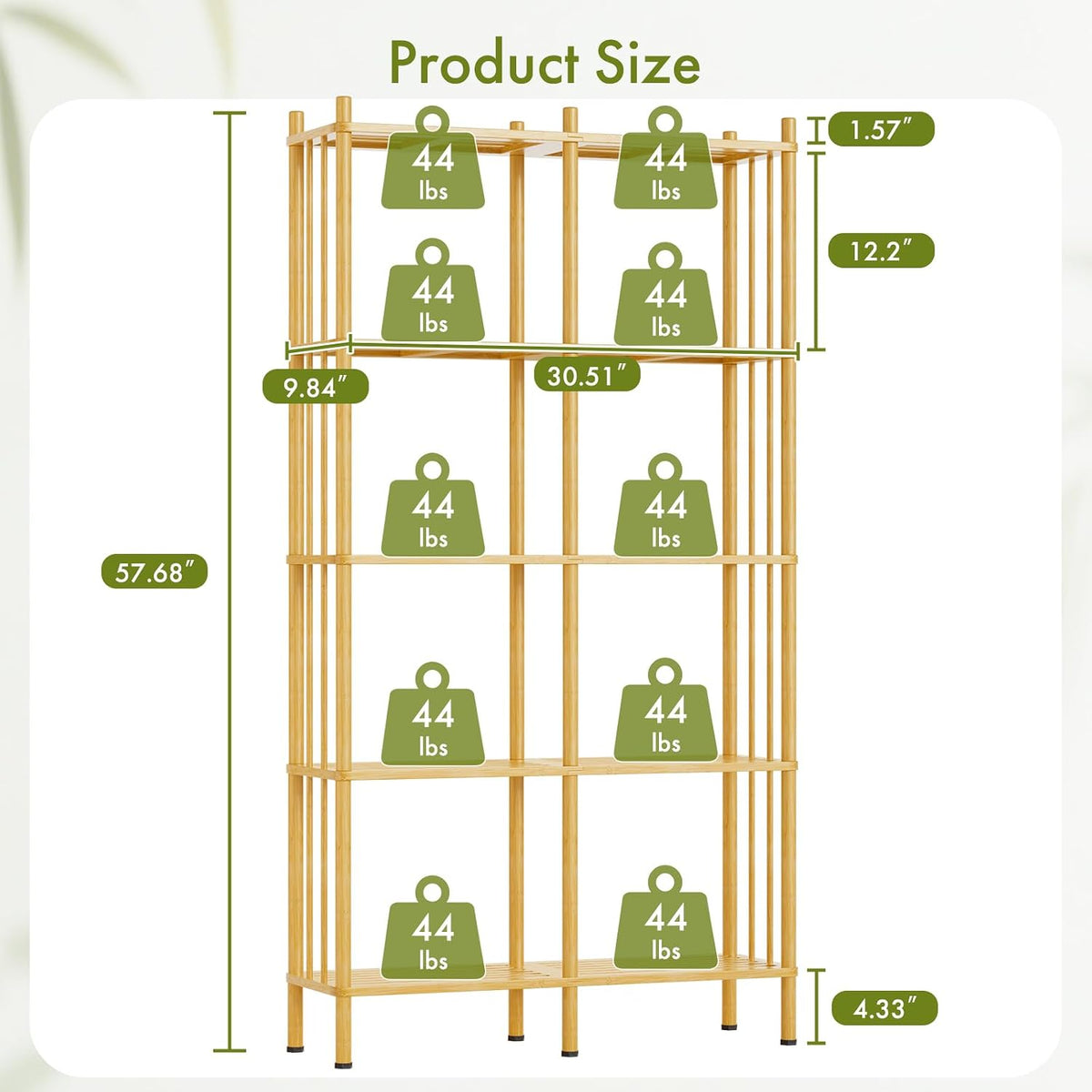 5 Tier Book Shelf, Tall Bamboo Bookcase, Wide Bookshelf with 10 Open Display ...