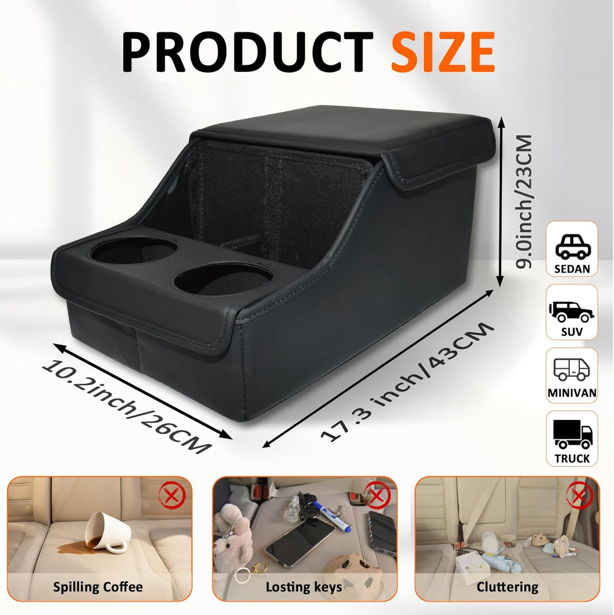 Backseat Car Organizer, Middle Seat Organizer Center Console Cup Holder