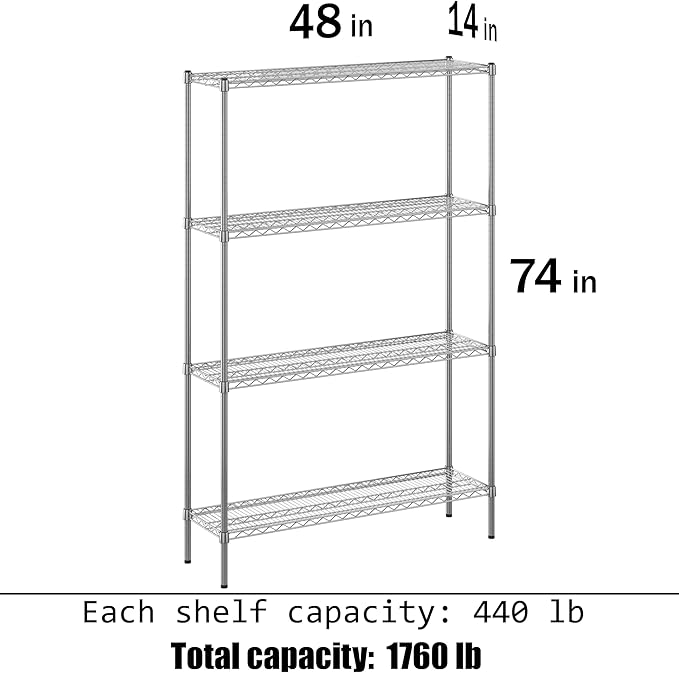 Regal Altair 14" Deep x 48" Wide x 74" Height Wire Shelving Kit | 4-Tier | NSF - Image 3