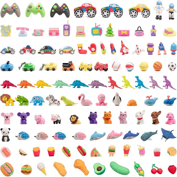 CLOCK KING 110pcs 3D Cute Kids Erasers, Random Desktop Pet Toys Gifts, by CLOCKKING