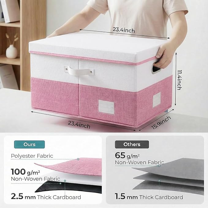 PRANDOM Storage Bins with Lids Linen Fabric Foldable Storage Boxes Organizer - Image 3