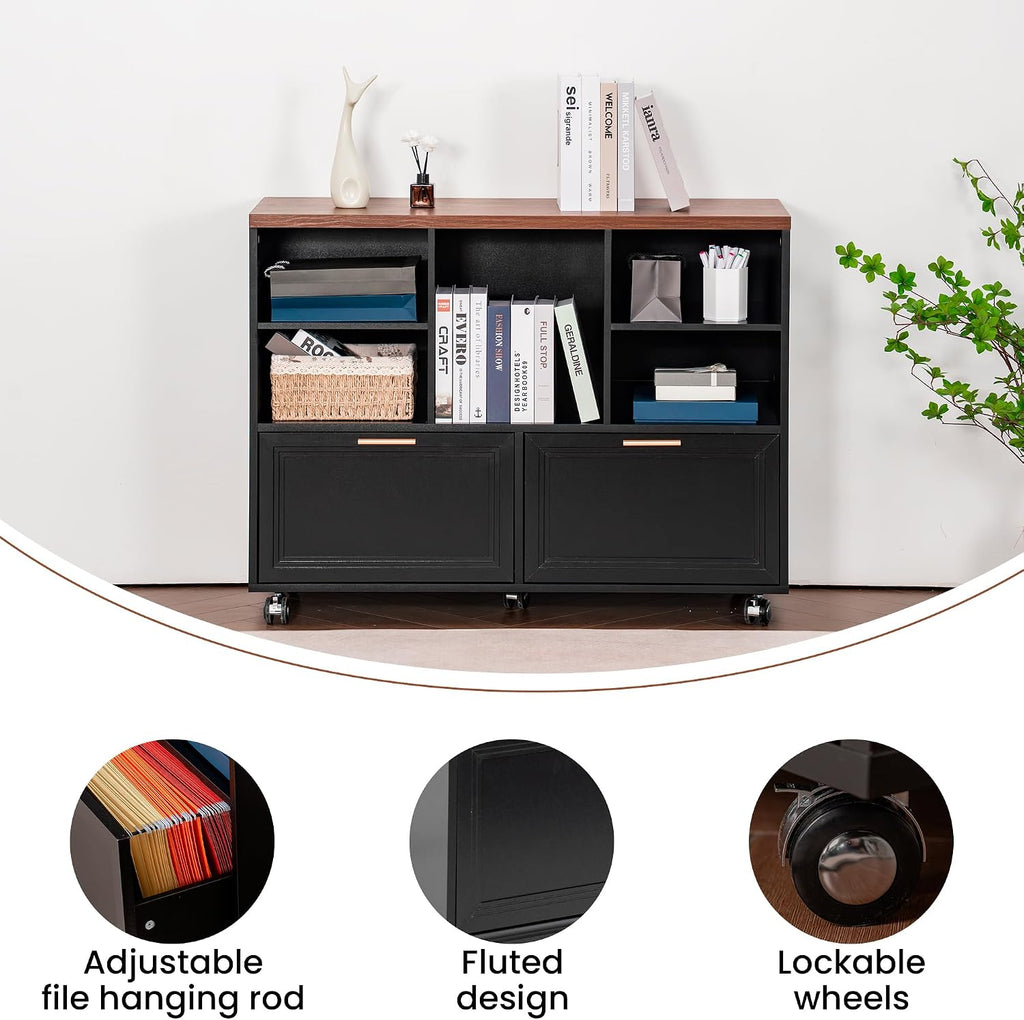 39.3" Lateral File Cabinet with Wheels,Ample Storage Space,Modern Filing Cabinet with 2 Drawers for Legal/Letter/ A4 Size