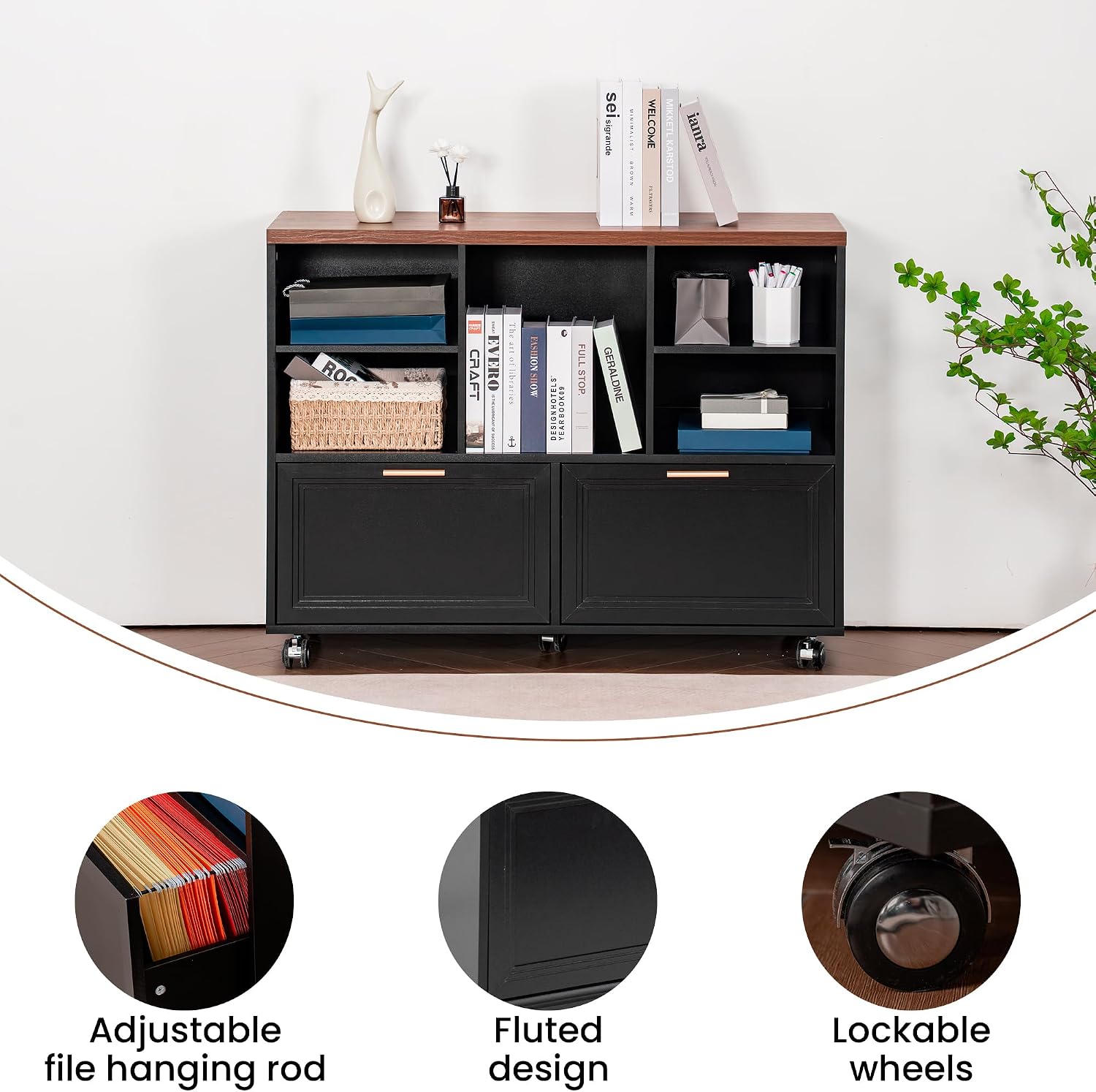 39.3" Lateral File Cabinet with Wheels,Ample Storage Space,Modern Filing Cabinet with 2 Drawers for Legal/Letter/ A4 Size
