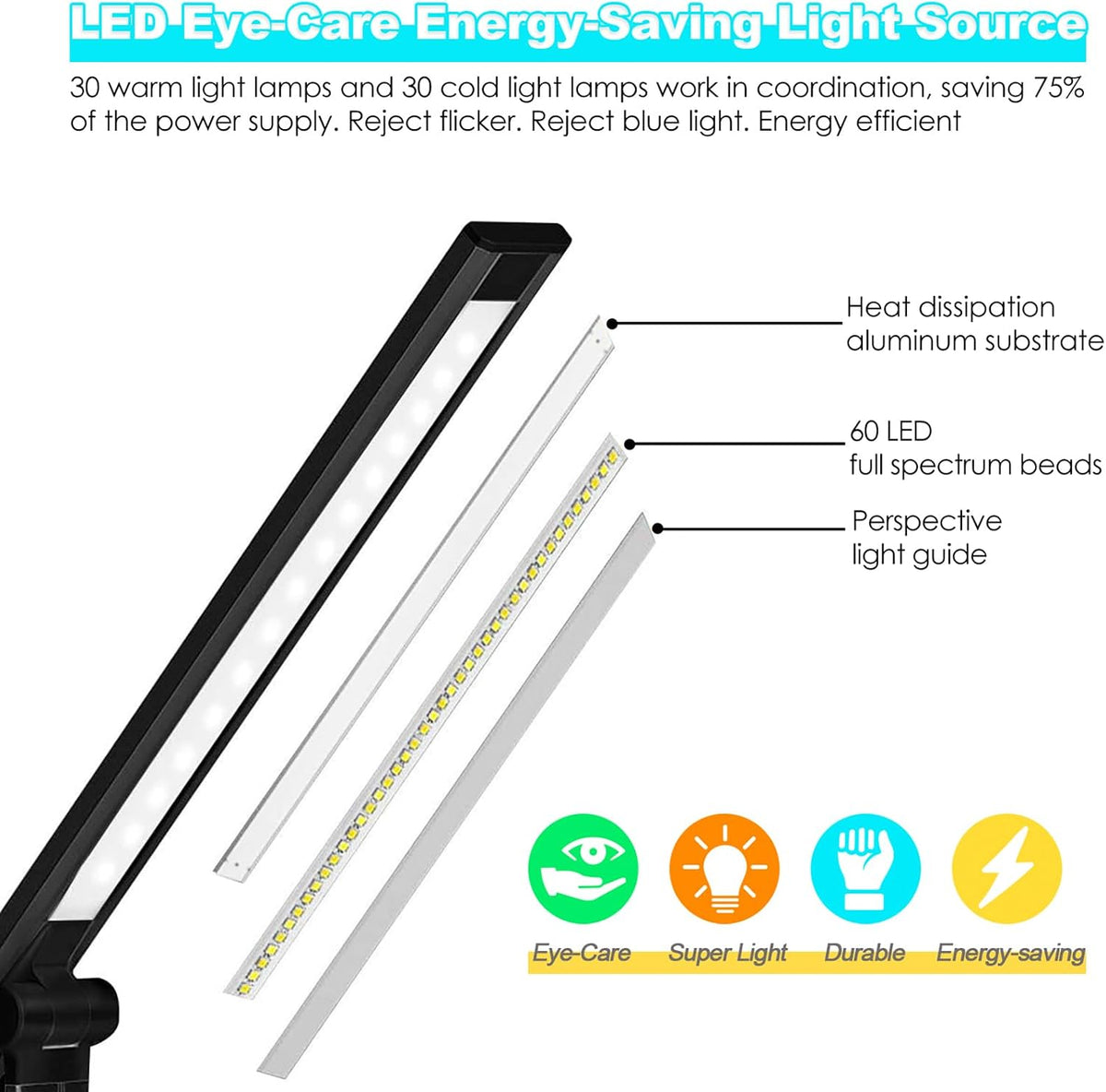 led desk lamp with wireless charger, usb charging, close-up detail