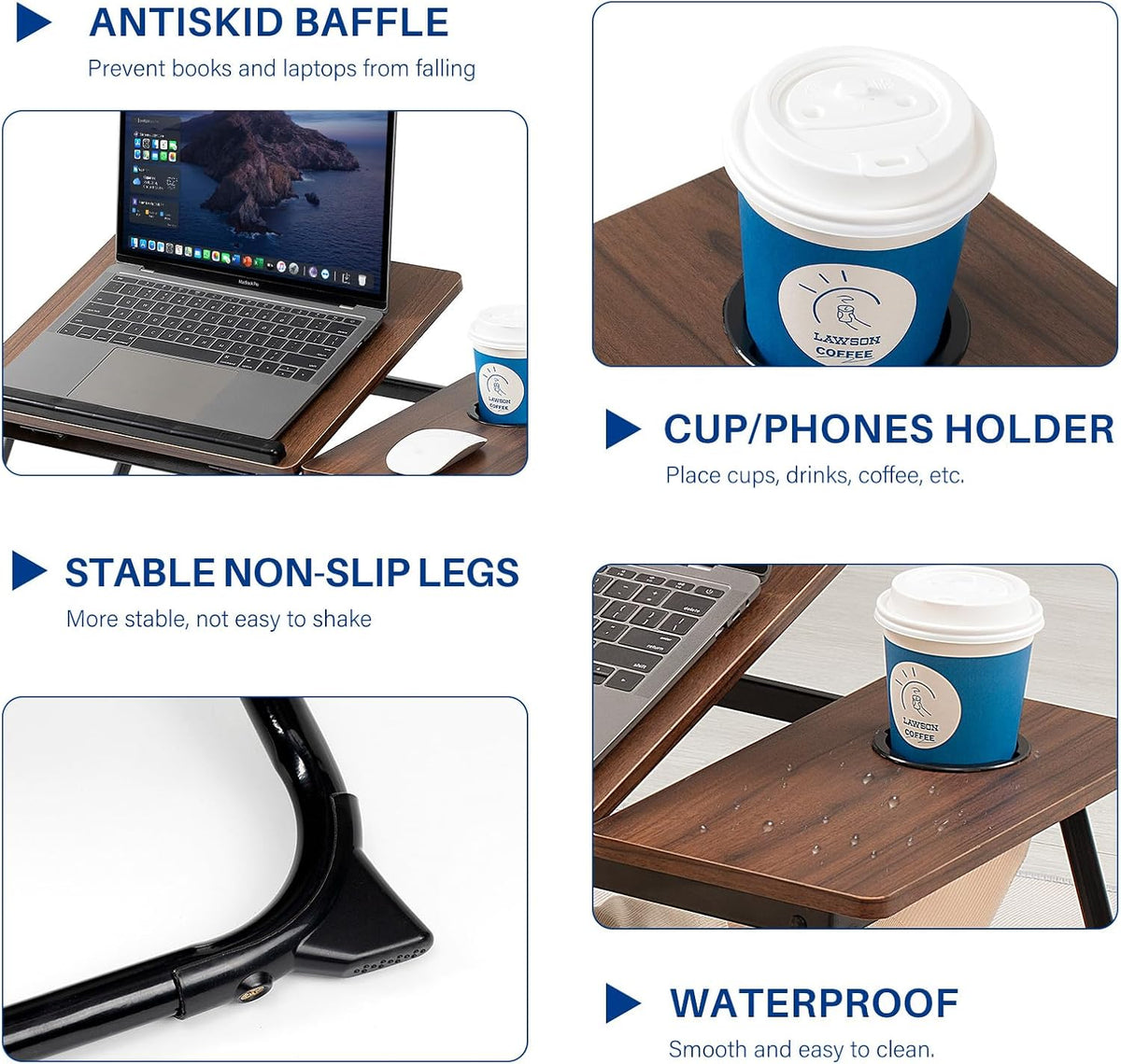 Laptop Desk for Bed Couch, Adjustable Foldable Bed Table with Cup Holder