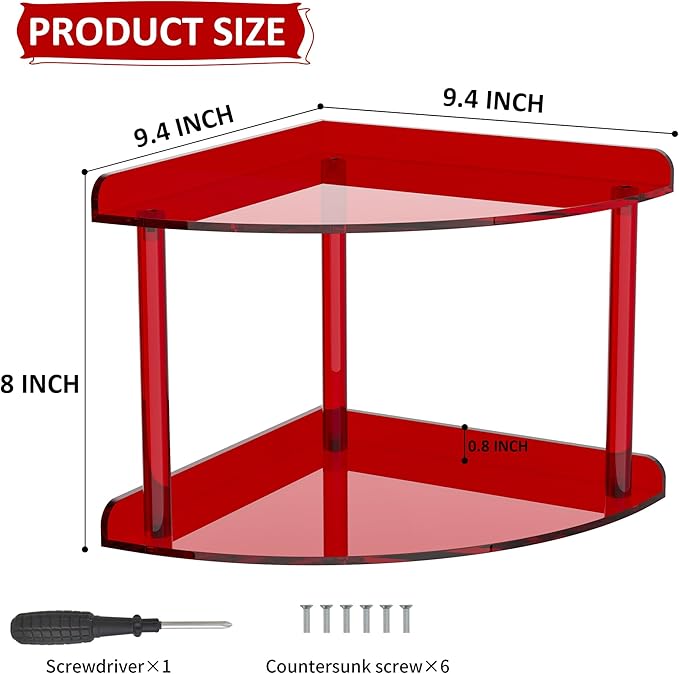 Sezanrpt 2 Tier Acrylic Corner Shelf Organizer Storage 9.5x9.5x8 Inch, Study - Image 2