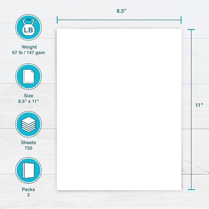 PrintWorks White Cardstock 8.5" x 11" - 67 lb/147 gsm Vellum Bristol - 750 - Image 2