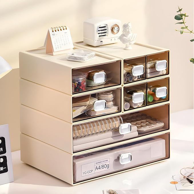 OSteed Spacious Desktop Storage Box, 1 Large 1 Middle & 2 Small Storage Drawers - Image 2