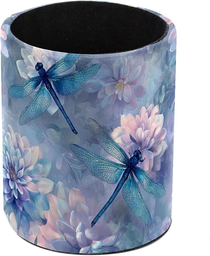 Leather Pen Holder for Desk Dragonfly Beautiful Pencil Cup Desktop Organizer by Unknown