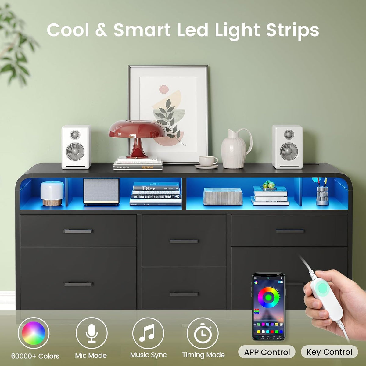 sedeta 6 drawers file cabinet with power strip showing dimensions