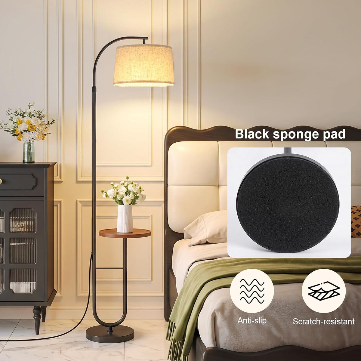 Modern Arc Floor Lamp for Living Room,Adjustable Height,3-Color Bulb