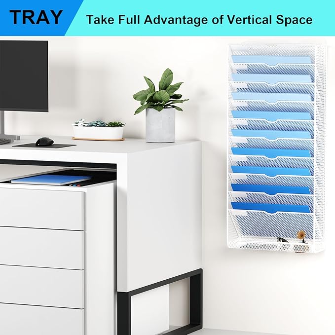 GDINDINFAN Hanging Wall File Organizer 10 Tier Wall Mounted File Holder - Image 7