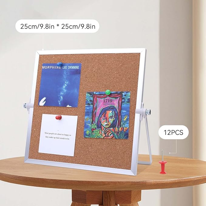 kdafio 9.8"×9.8" Cork Board Bulletin Board, Double Sided Pin Board - Image 2