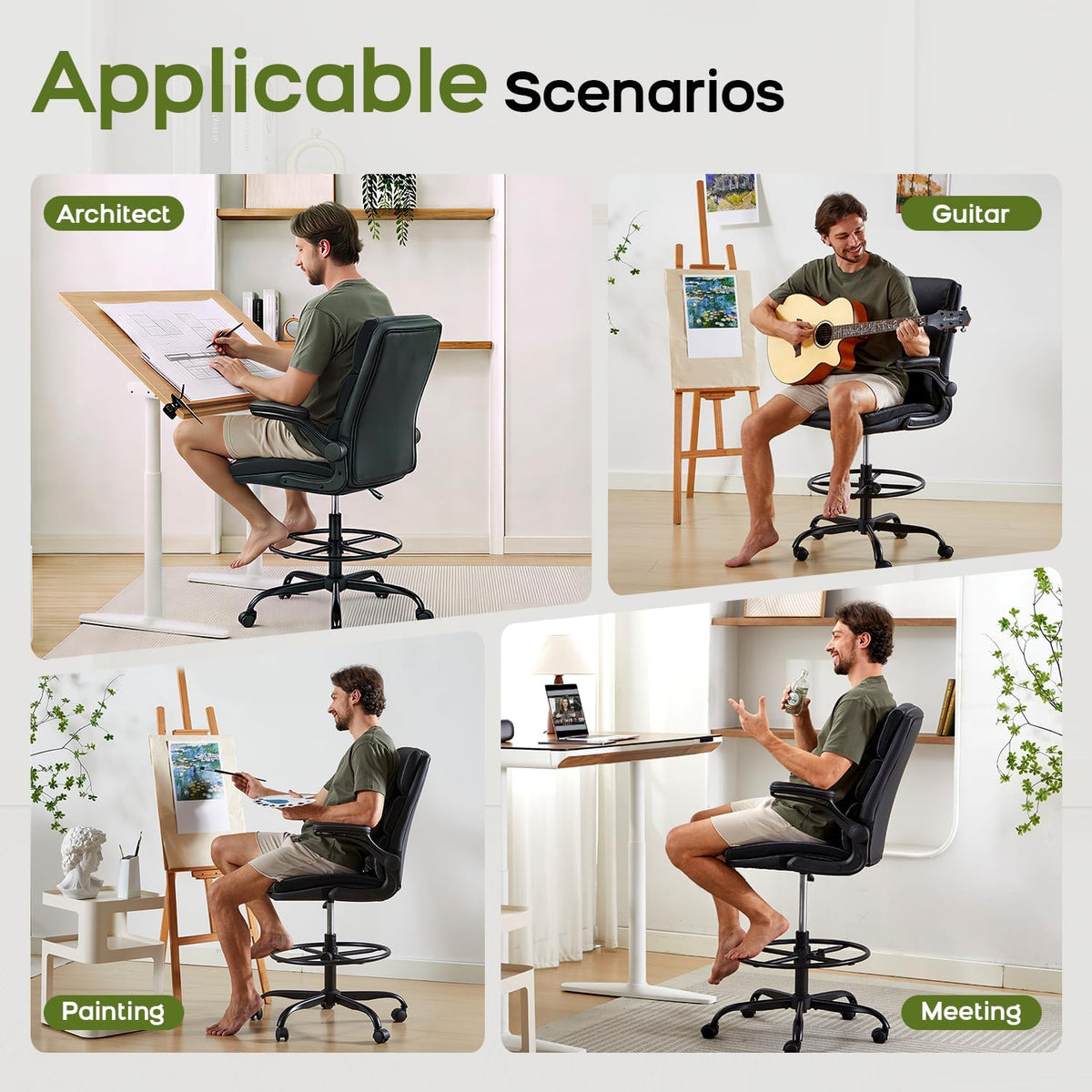 amseatec Tall Drafting Chair for Standing Desk,Executive Office Chair