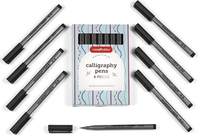 Incraftables Calligraphy Brush Pens – Pack of 9 Assorted Tips – Black Chisel by Incraftables