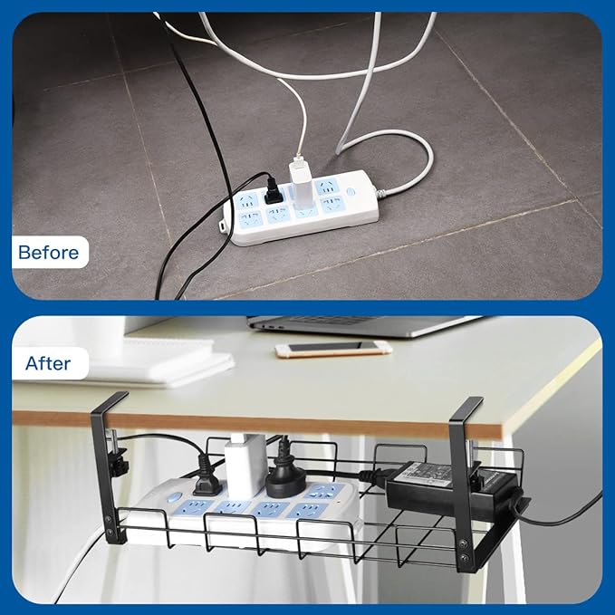 NoDrill 2 Pack 15.7" Under Desk Cable Management Tray, Sturdy Metal Cord - Image 6