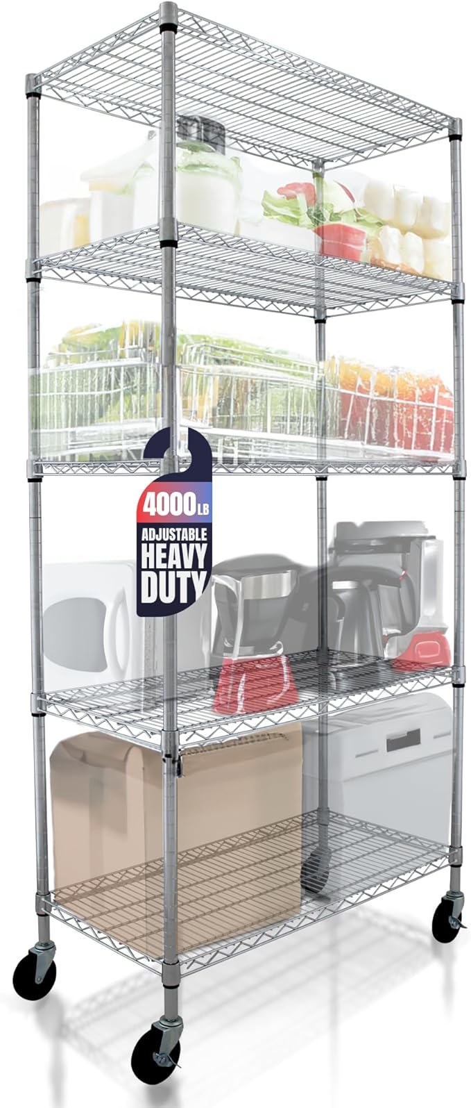 4000 LBS Heavy Duty Metal Shelving Unit – 36x18x76 NSF 5-Tier Wire Rack by CRESCENTHOUSEWARES