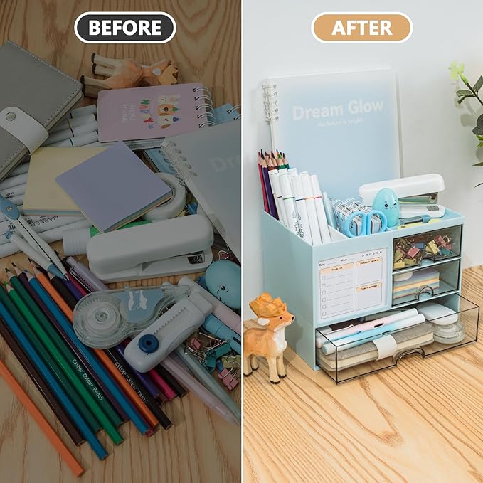 QIYVLOS Desk Organizer with 3 Drawer, Desk Organizers and Storage with 8 - Image 3