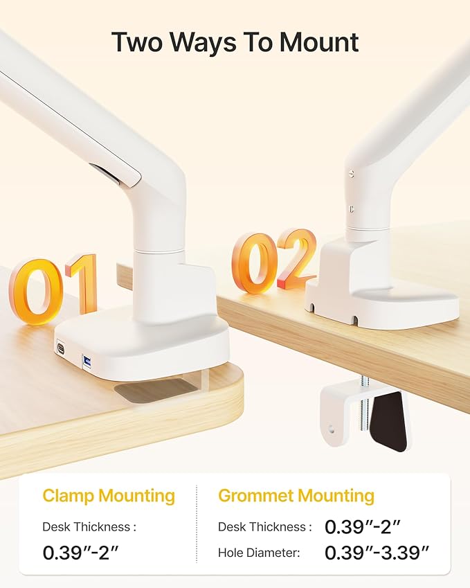 monTEK Single Monitor Arm with USB, Mechanical Spring Monitor Arm - Image 9