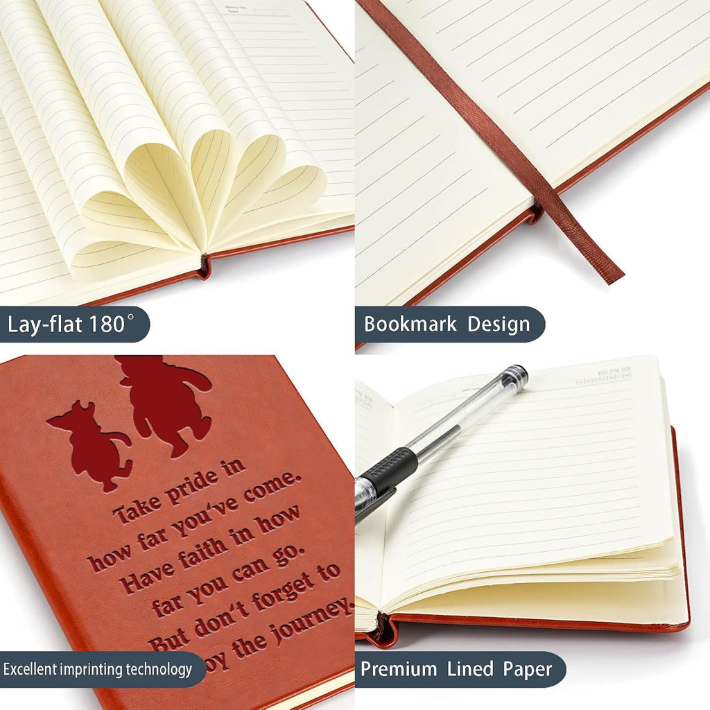 JOHSBYD Pooh Bear Leather Notebook, Friendship Gift for Women & Men | Inspirational Journal with 200 Lined Pages, Birthday Gifts for Son or Daughter Back to School College Supplies (take pride)