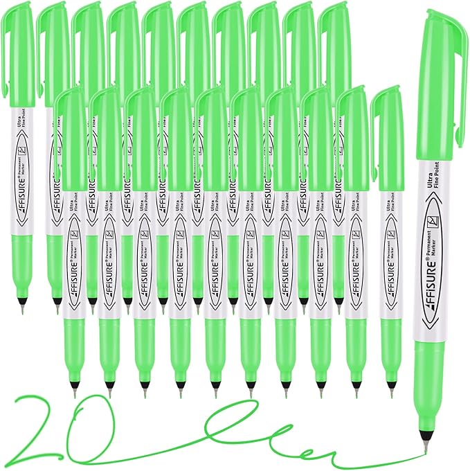 Green Ultra Fine Point Permanent Markers, 20 Pack, 0.4 mm, Precision Extra Fine by Affisure