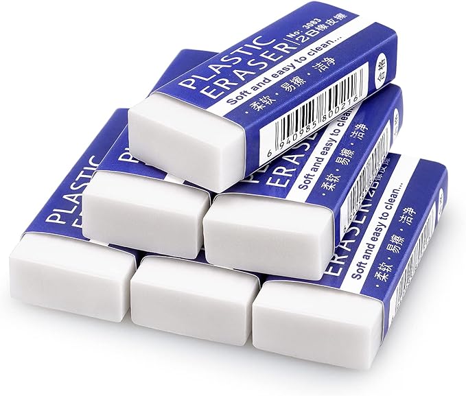Tamaki 6 Pack Erasers, Large White Erasers by Tamaki