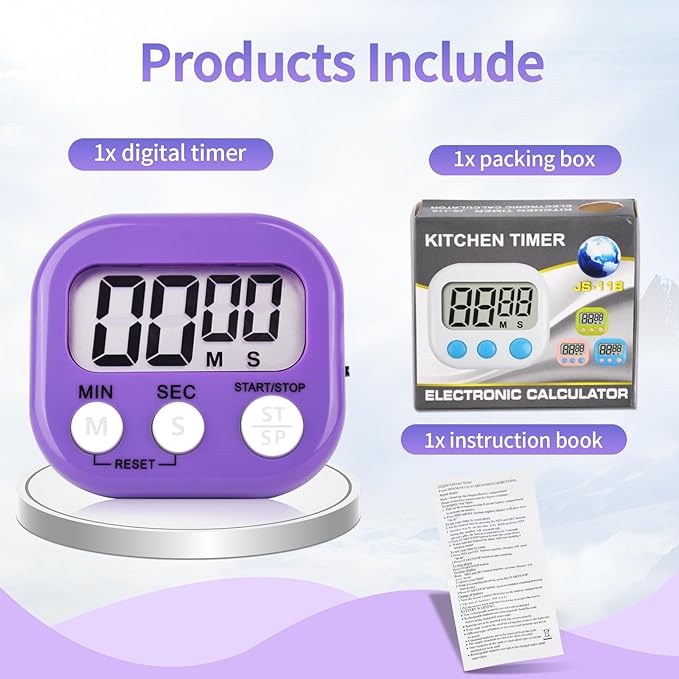 2 Pack Purple Digital Kitchen Timer Magnetic Digital Timer - Image 3