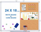 Magnetic White Board and Cork Board Combo, 24 X 18 inches Whiteboard Bulletin