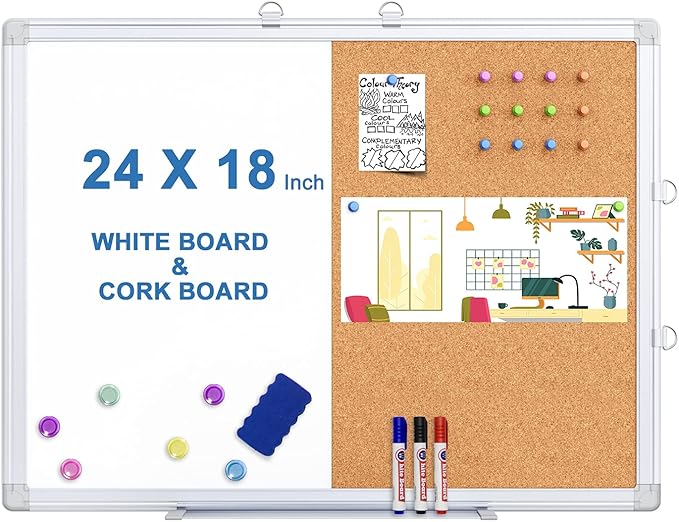 Magnetic White Board and Cork Board Combo, 24 X 18 inches Whiteboard Bulletin by TRIPOLLO