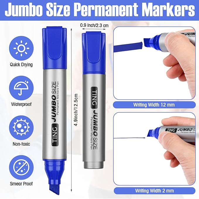 Fuutreo 10 Pack Jumbo Permanent Markers Bulk Large Chisel Tip Permanent Markers - Image 3