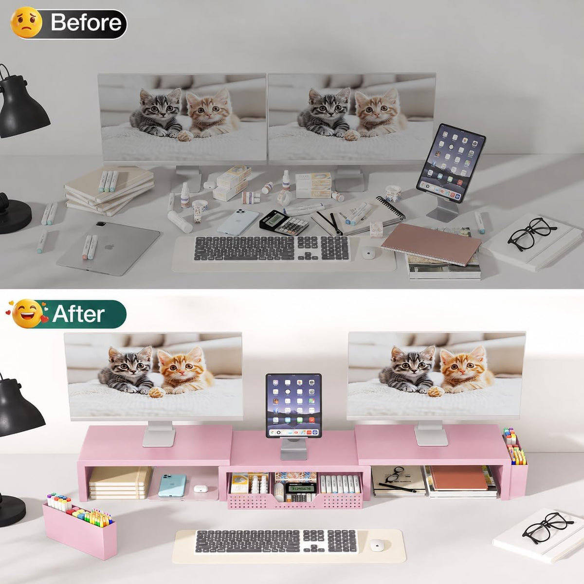 OPNICE Desk Organizer and Accessories, Computer Monitor Stand Riser with Draw...