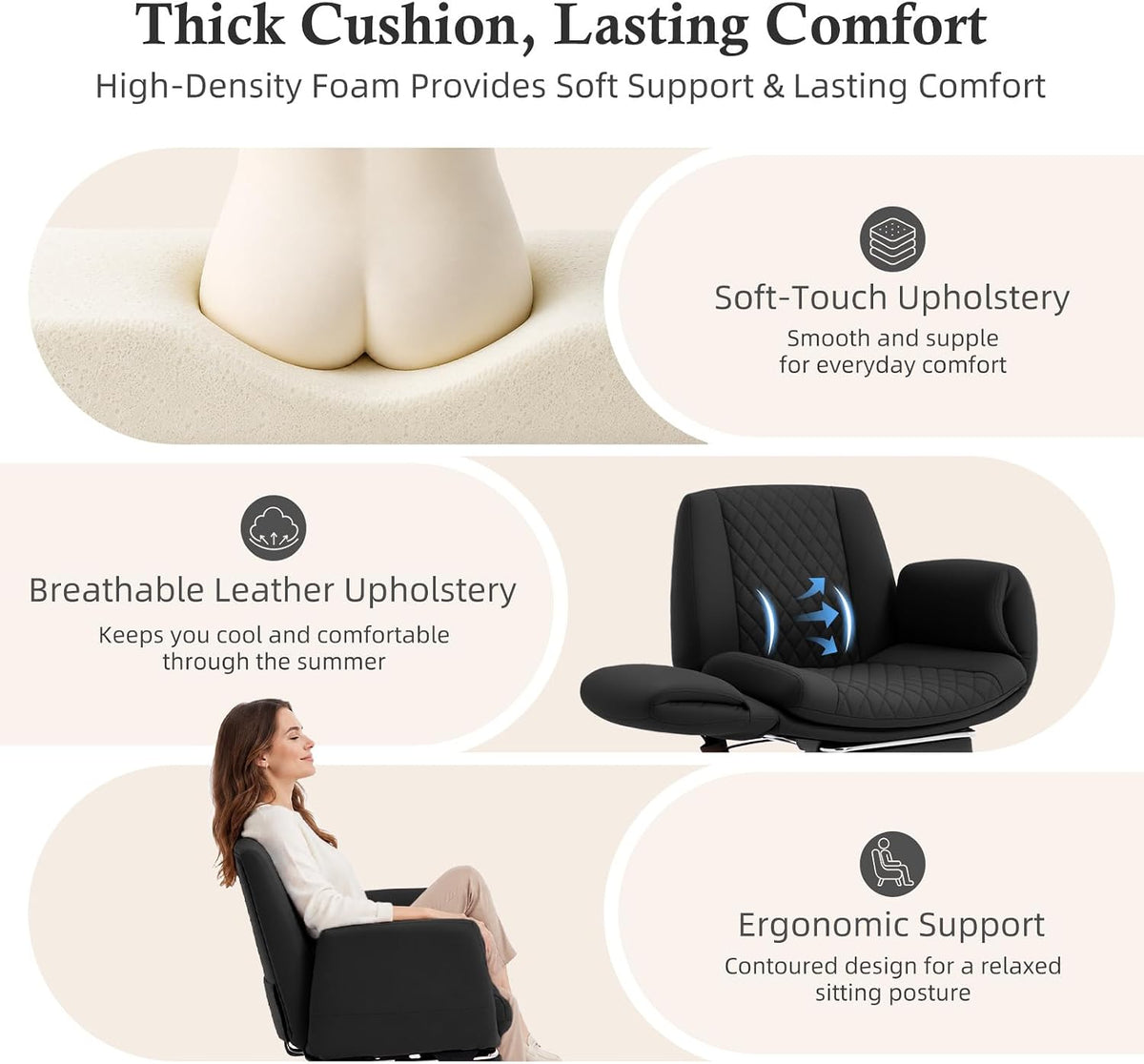 Criss Cross Office Chair with Footrest, Scratch-Resistant PU Leather, Black