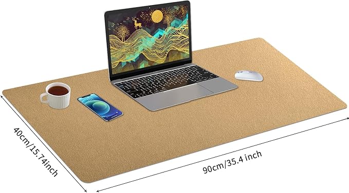 Bloss Gold Leather Desk Mat 35.4" x 15.7", Large Keyboard Pad - Image 2