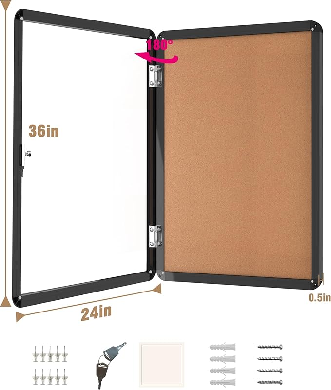 Mifuro 36"x24" Enclosed Bulletin Board, Lockable Weather-Resistant Aluminum - Image 5