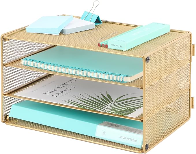 EASEPRES Paper Organizer Tray, 3 Tier Mesh Desk File Organizer Letter Sorter by EASEPRES