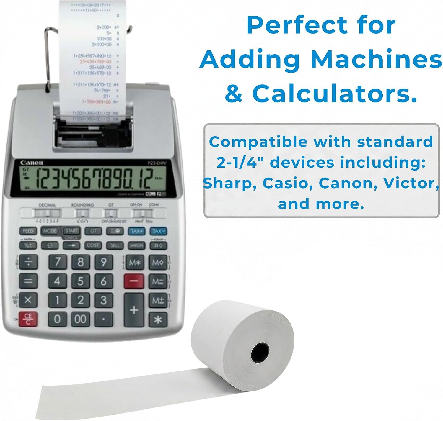 2 1/4" x 150' White Adding Machine Paper Rolls – One Ply Register/Calculator/10-Key Paper for Printing Calculators and Registers – 16 Rolls