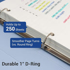 MUKAWA 1 Inch 3 Ring Binder, D-Ring Binder Holds 250 Sheets, PP Cover - Image 6