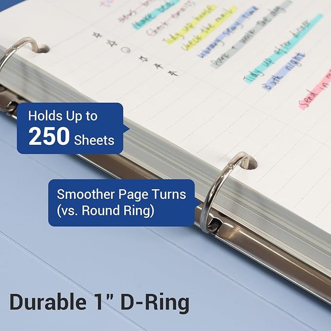 MUKAWA 1 Inch 3 Ring Binder, D-Ring Binder Holds 250 Sheets, PP Cover - Image 6